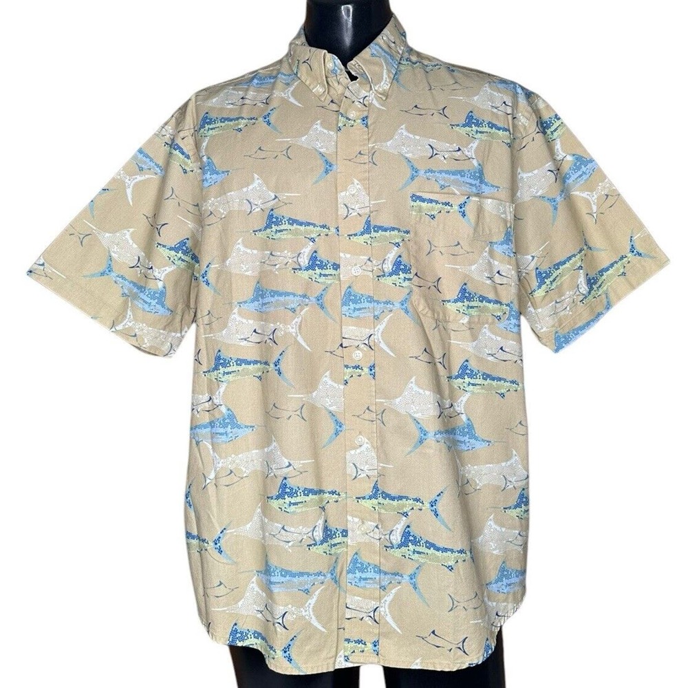 Natural Issue Mens XL Short Sleeve Button Down Hawaiian Swordfish Fishing Shirt